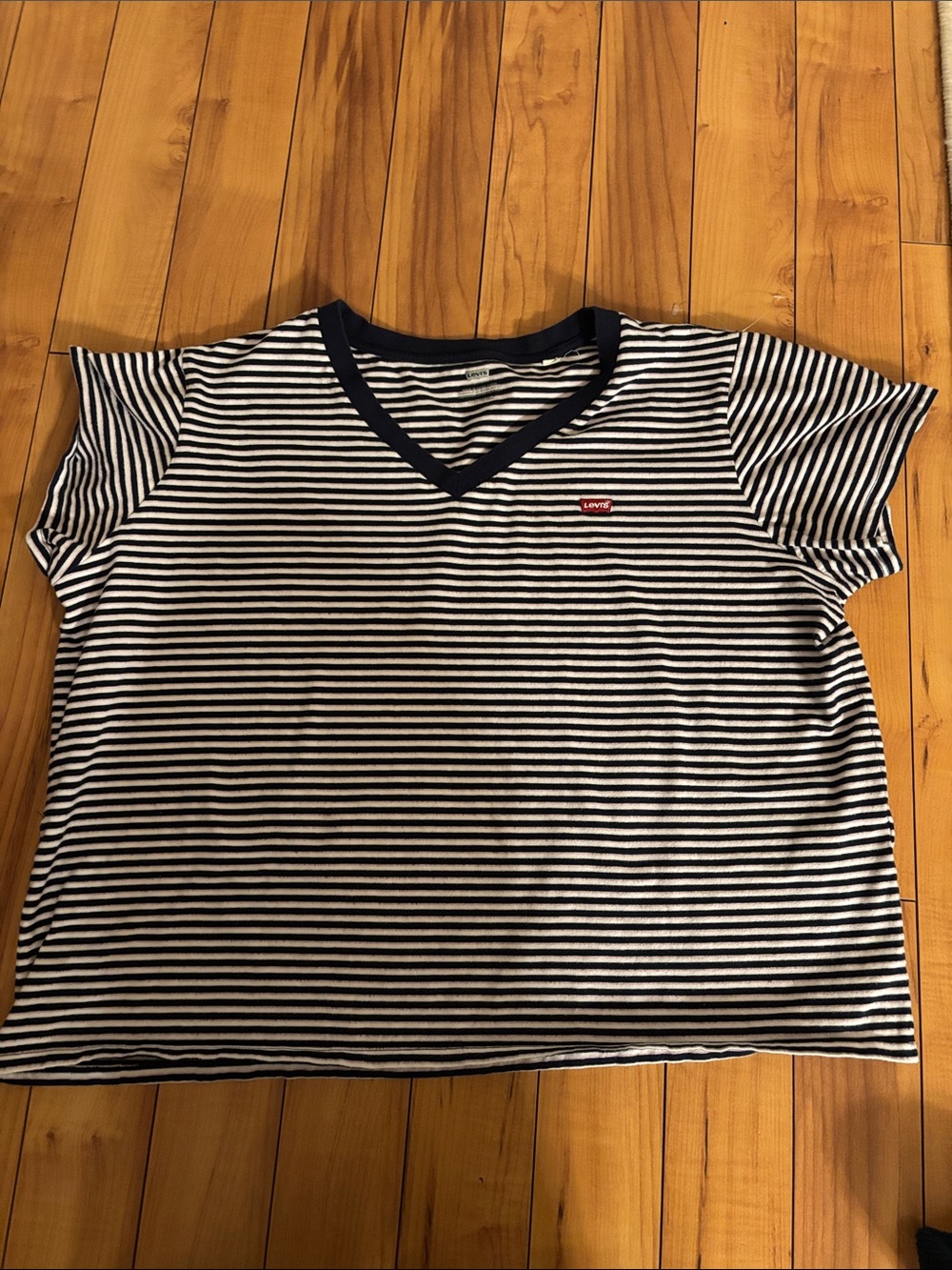 Women's Navy Blue & White Striped Tee Shirt Plus Size 2XL